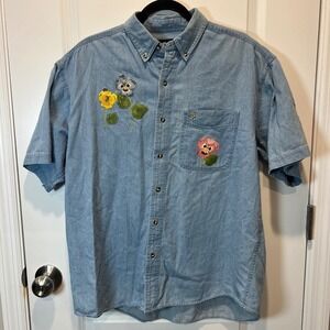 Copa Banana Mens Chambray Shirt Painted Floral Button Down Size M